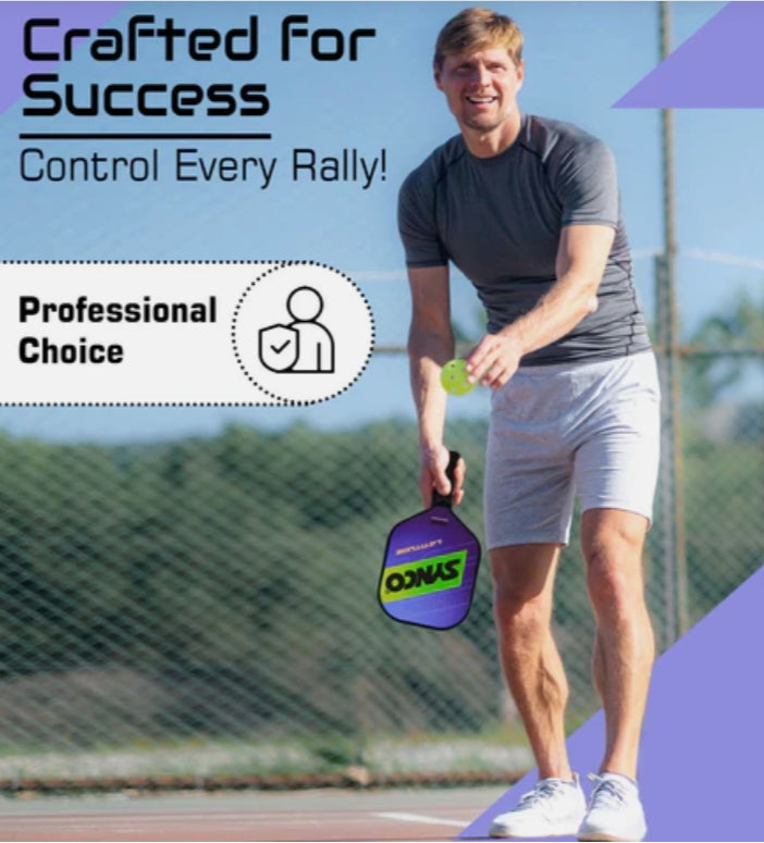 Synco Pickleball Paddle Racket Performance Lightweight Fiberglass Polypropylene Honeycomb Core with Cushion Comfort Grip - 16mm