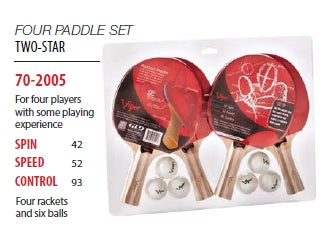 Viper Two Star T.T. 4 Rackets & 6 Ball Set