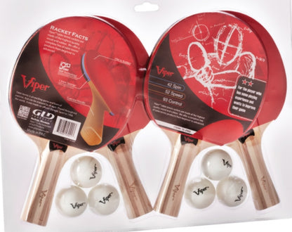 Viper Two Star T.T. 4 Rackets & 6 Ball Set